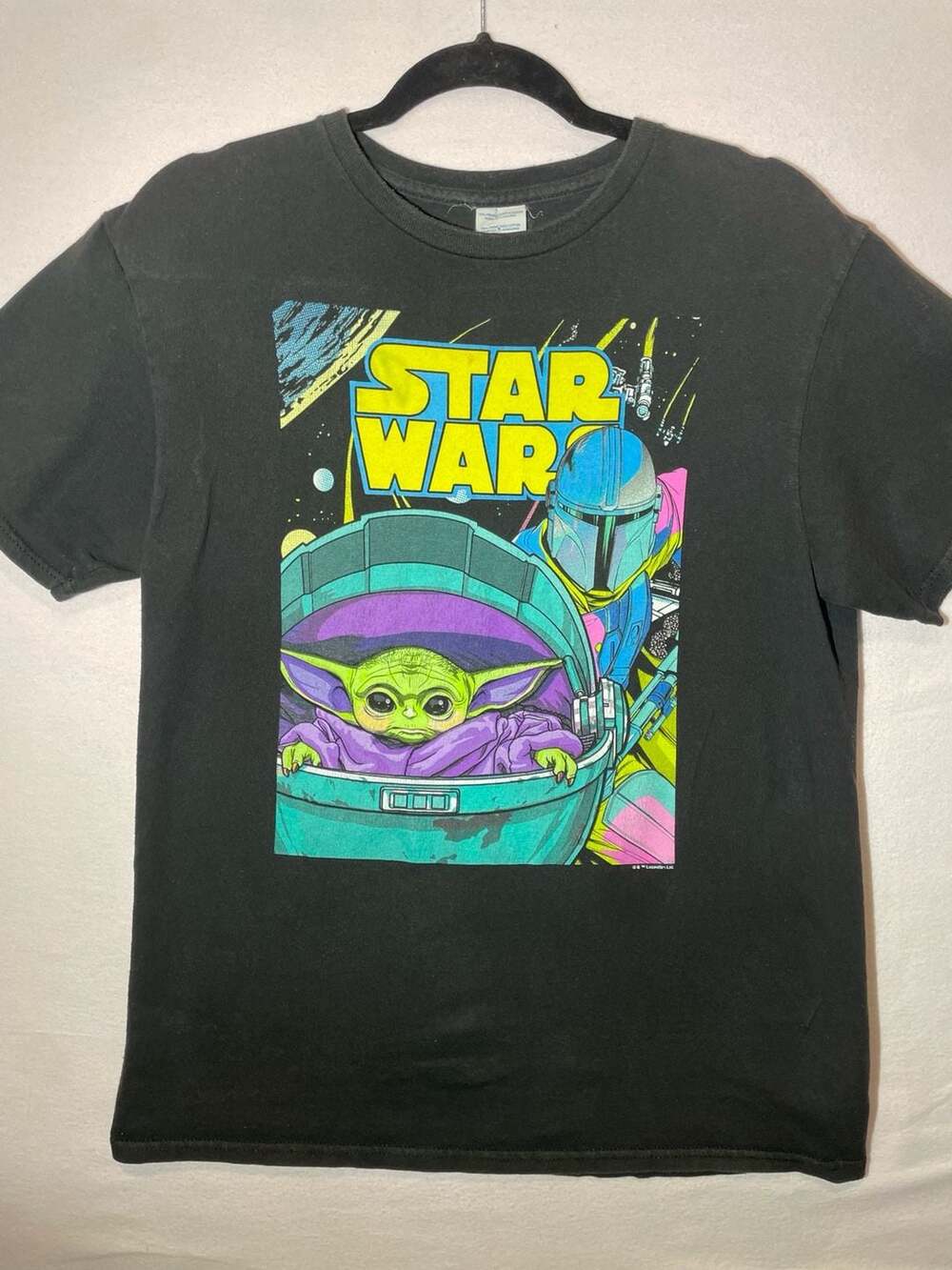 Star Wars The Mandalorian Grogu Psychedelic Poster Black T-Shirt - Picture 2 of 3